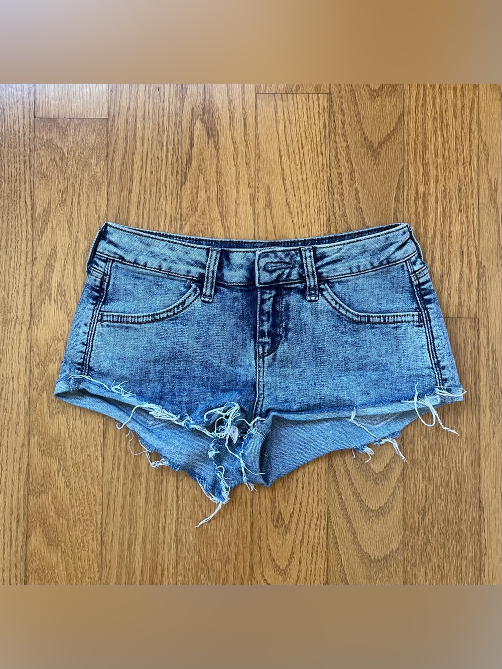 Topshop moto light blue denim frayed distressed shorts